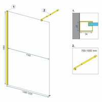 Koupelnová pevná zástěna MAXMAX Rea AERO 120 cm - zlatá - čiré sklo