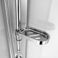 Sprchový box, čtvrtkruh, 80 cm, satin ALU, sklo Point, zadní stěny bílé, litá vanička, se stříškou