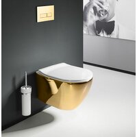 Závěsné WC MAXMAX Rea CARLO mini RIMLESS + Duroplast sedátko flat - bílé/zlaté