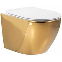 Závěsné WC MAXMAX Rea CARLO mini RIMLESS + Duroplast sedátko flat - bílé/zlaté