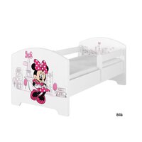 SKLADEM: Dětská postel Disney se šuplíkem - MYŠKA MINNIE PARIS 140x70 cm - norská borovice + 1 dlouhá a 1 krátká bariérka