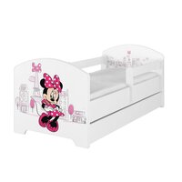 SKLADEM: Dětská postel Disney se šuplíkem - MYŠKA MINNIE PARIS 140x70 cm - norská borovice + 1 dlouhá a 1 krátká bariérka