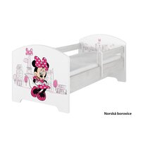 SKLADEM: Dětská postel Disney se šuplíkem - MYŠKA MINNIE PARIS 140x70 cm - norská borovice + 1 dlouhá a 1 krátká bariérka