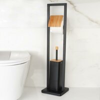 Držák toaletního papíru s WC štětkou - černý s bambusovým krytem