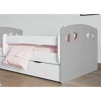 Dětská srdíčková postel JULIE se šuplíkem - šedá 180x80 cm
