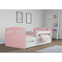Dětská srdíčková postel JULIE se šuplíkem - růžová 180x80 cm