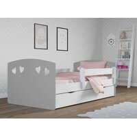 Dětská srdíčková postel JULIE se šuplíkem - šedá 140x80 cm
