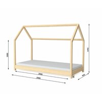Dětská domečková postel IZABELA - přírodní 200x90 cm