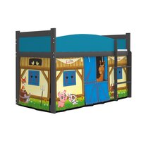 SKLADEM: Vyvýšená dětská postel TWISTER 184x80 cm - Farma - šedá/modrá + matrace