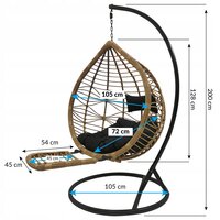 Závěsné houpací křeslo RIO s podnožkou - černé/šedé - vel. XL