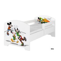SKLADEM: Dětská postel Disney se šuplíkem - MICKEY VOLLEYBALL 140x70 cm - norská borovice + 2x krátká bariérka