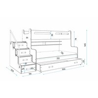 Dětská patrová postel s rozšířeným spodním lůžkem a přistýlkou MAXÍK 3 bílo-šedá - 200x120 cm