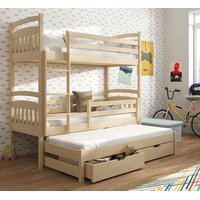 Dětská patrová postel z masivu borovice ALDA s přistýlkou a šuplíky - 200x90 cm - bílá
