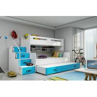Dětská patrová postel s rozšířeným spodním lůžkem a přistýlkou MAXÍK 3 bílo-modrá- 200x120 cm