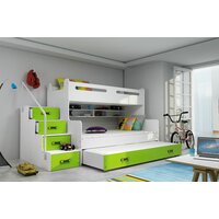 Dětská patrová postel s rozšířeným spodním lůžkem a přistýlkou MAXÍK 3 bílo-zelená - 200x120 cm
