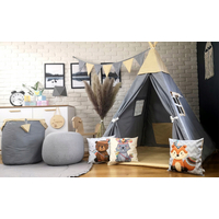 Dětský stan TEEPEE (TÝPÍ) BOHO s doplňky - šedý/béžový