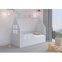 Dětská domečková postel KIDHOUSE - šedá - levá - 140x70 cm + matrace