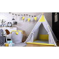 Dětský stan TEEPEE (TÝPÍ) LUXURY s doplňky - TLAPKOVÁ PATROLA - šedo/žlutý