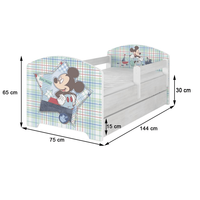 SKLADEM: Dětská postel Disney bez šuplíku - MICKEY FRIENDS 140x70 cm - norská borovice + matrace + 1 dlouhá a 1 krátká bariéra