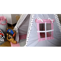 Dětský stan TEEPEE (TÝPÍ) LUXURY s doplňky - TLAPKOVÁ PATROLA - šedo/růžový