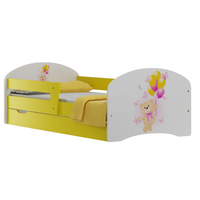 SKLADEM: Dětská postel se šuplíky MEDVÍDEK A MOTÝLCI 160x80 cm - bílo/žlutá + MATRACE