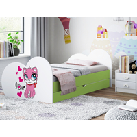 Dětská postel ZAMILOVANÁ KOČIČKA 180x90 cm, se šuplíkem (11 barev) + matrace ZDARMA