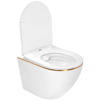 Závěsné WC MAXMAX Rea CARLO mini RIMLESS + Duroplast sedátko flat - bílé se zlatým okrajem