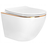 Závěsné WC MAXMAX Rea CARLO mini RIMLESS + Duroplast sedátko flat - bílé se zlatým okrajem