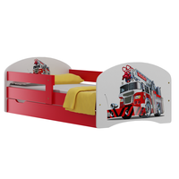 SKLADEM: Dětská postel se šuplíky POŽÁRNICKÉ AUTO 200x90 cm - bílá/antracitová + MATRACE