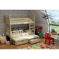 Dětská patrová postel s výsuvnou přistýlkou z MASIVU bez šuplíku - PV001