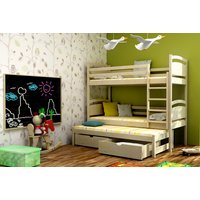 Detská poschodová posteľ s výsuvnou prístelkou z MASÍVU so zásuvkami - PV002