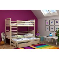 Dětská patrová postel s výsuvnou přistýlkou z MASIVU bez šuplíku - PV003