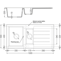 Kuchyňský granitový dřez ANDRES - 100 x 50 cm - metalický černý/stříbrný, 6515101510-73