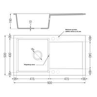 Kuchyňský granitový dřez LEO - 90 x 50 cm - metalický černý/stříbrný