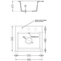 Kuchyňský granitový dřez MILO - 43,5 x 41 cm - šedý, 6505441000-71