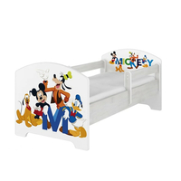 SKLADEM: Dětská postel Disney bez šuplíku - MICKEY FRIENDS 140x70 cm - norská borovice + matrace + 1 dlouhá a 1 krátká bariéra