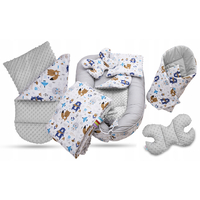 Oboustranné hnízdečko (kokon) pro miminko - BABYMAM PREMIUM set 7v1 - Boho zvířátka s šedou minky