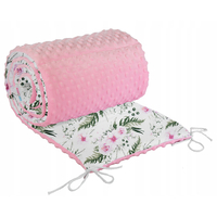 Ochranný mantinel do postýlky 180x30 cm BABYMAM PREMIUM - Květy v zahradě s růžovou minky