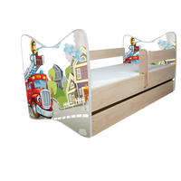 Dětská postel DELUXE - HASIČSKÉ AUTO 138x64 cm - dub sonoma + MATRACE