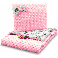 Dětská deka do kočárku s polštářkem a motýlkem - BABYMAM PREMIUM set 3v1 - Květy v zahradě s růžovou minky