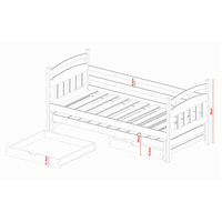 Dětská postel z masivu borovice GABRIEL s přistýlkou a šuplíky - 200x90 cm - bílá