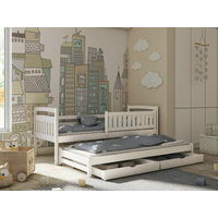 Dětská postel z masivu borovice GABRIEL s přistýlkou a šuplíky - 200x90 cm - bílá