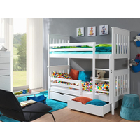 Dětská patrová postel z masivu borovice BORIS se šuplíky 200x90 cm - přírodní