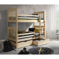 Dětská patrová postel z masivu borovice BORIS se šuplíky 200x90 cm - bílá