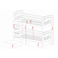 Dětská patrová postel z masivu borovice GABINA se šuplíky 200x90 cm - bílá