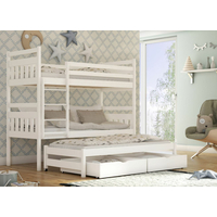 Dětská patrová postel z masivu borovice SEVERUS s přistýlkou a šuplíky - 200x90 cm - přírodní