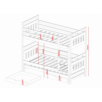 Dětská patrová postel z masivu borovice SEVERUS s přistýlkou a šuplíky - 200x90 cm - bílá