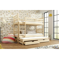 Dětská patrová postel z masivu borovice TEODOR s přistýlkou a šuplíky - 200x90 cm - bílá