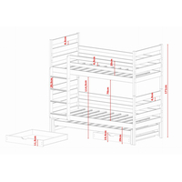 Dětská patrová postel z masivu borovice TEODOR s přistýlkou a šuplíky - 200x90 cm - přírodní