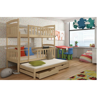 Dětská patrová postel z masivu borovice VIKTOR s přistýlkou a šuplíky - 200x90 cm - bílá